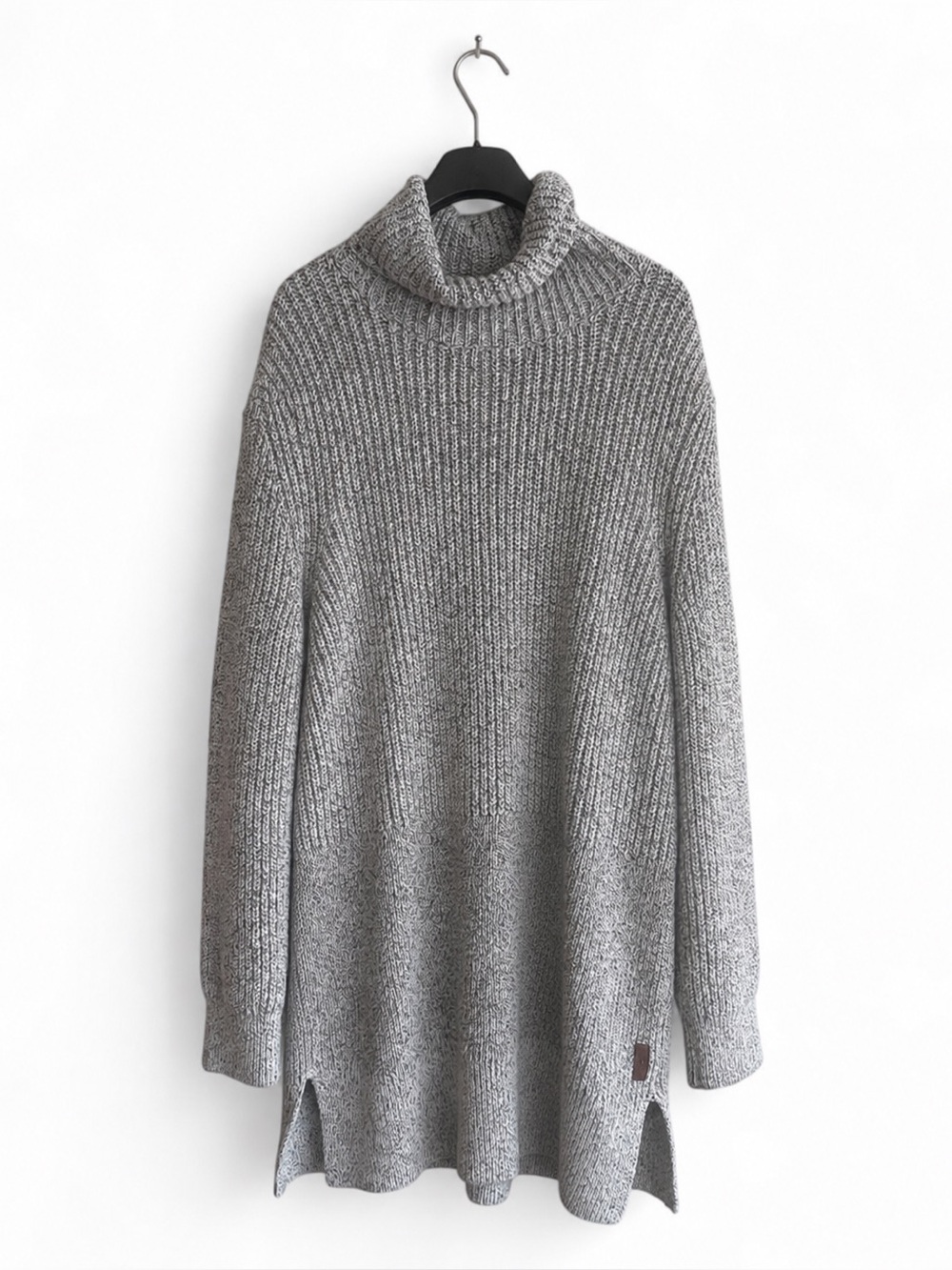 ROOTS Turtleneck Rib Knit Oversized Slouchy Tunic Sweater Dress Marled Gray | XL